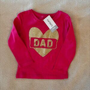 CARTER'S Girl's Long Sleeved DAD HEART Tee Shirt Size 24 Month in color Pink